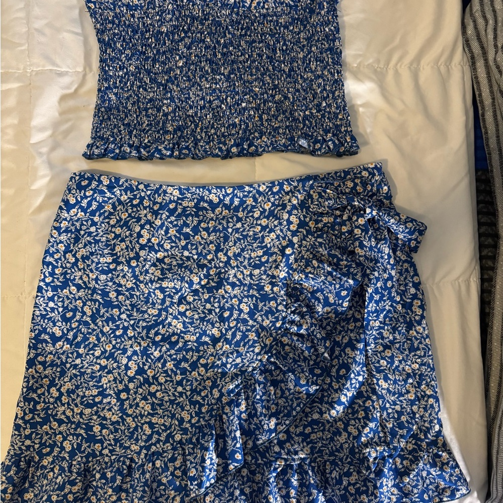 Brand new SHEIN Blue Floral Skirt Set